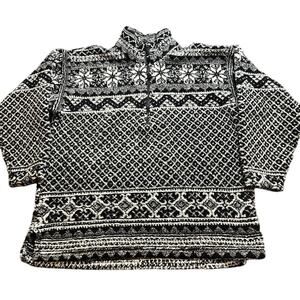 Vtg Helly Hansen Deep Pile Fleece Sweater Jacket Fairisle Womens Medium Full Zip